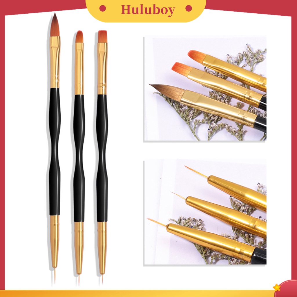 Huluboy Huluboy♡ 3 Pcs / Set Pen Nail Art Dua Sisi Bahan Plastik Untuk Kecantikan