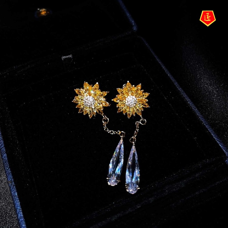 [Ready Stock]Luxury Sunflower Yellow Diamond Stud Earrings