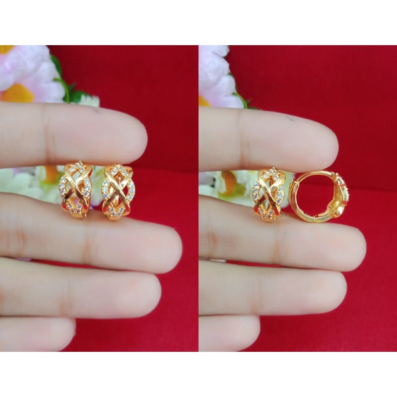 Anting perhiasan wanita dewasa emas muda kadar 35%