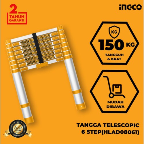 INGCO HLAD08061 Tangga Lipat Telescopic 6 Step Up To 2.6M Aluminium