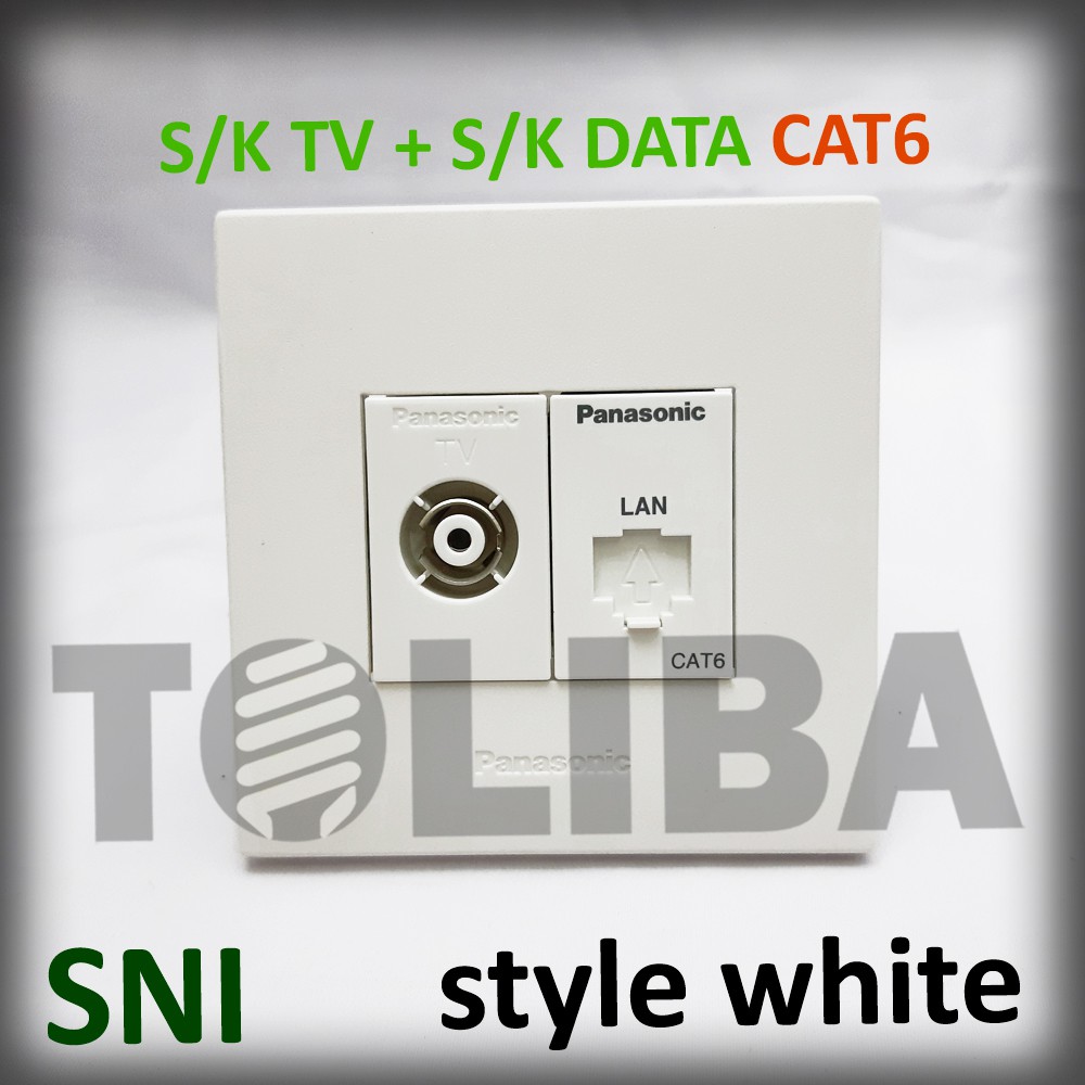 stop kontak tv + stopkontak data cat6 cat 6 panasonic jack rj minimalis style white inbow sni