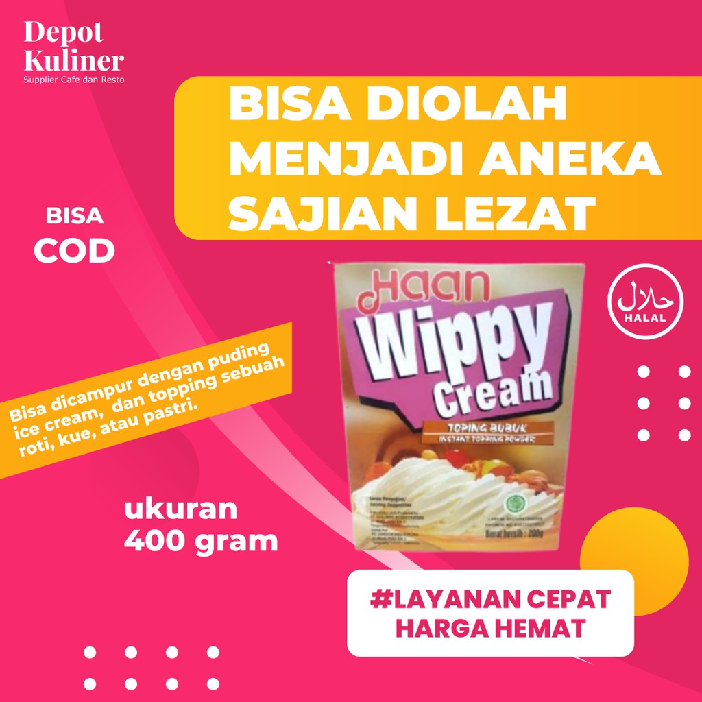 Haan Wippy Whipped Cream Bubuk 400G / Cream Kue / Creamy