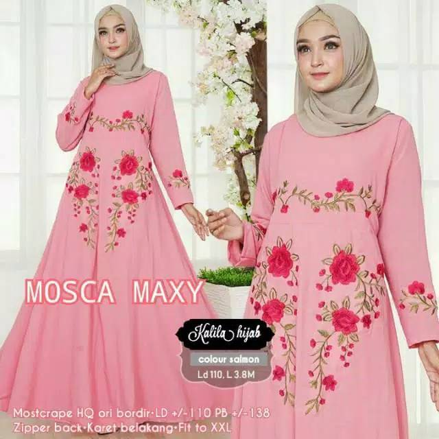 Ready stok ... Mosca maxy warna salem gamis bordir asli tanpa kerudung