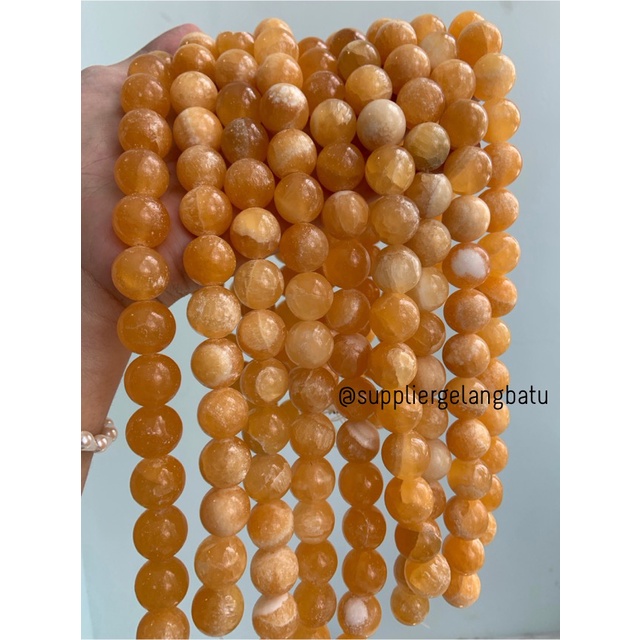 bahan batu Manigajah 16mm oren natural polish corak retak orange akik