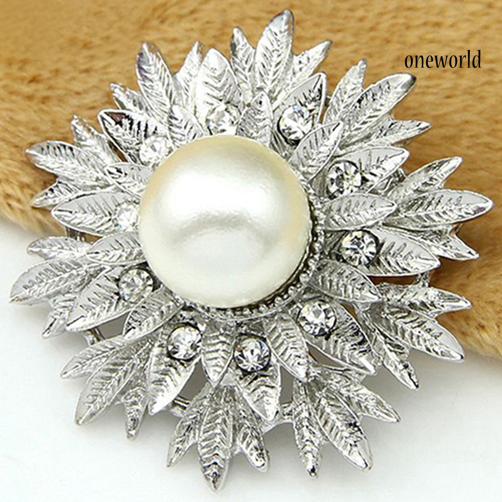 OW@ Breastpin Elegant Easy Matching Alloy Flower Faux Pearls Women Brooch Pin for Dating