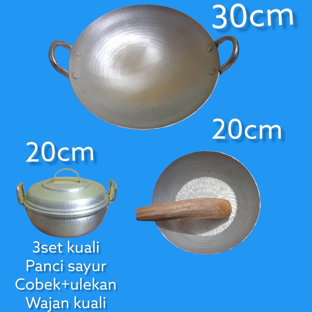 3 set panci sayur, wajan kuali, cobek+ulekan khas garut