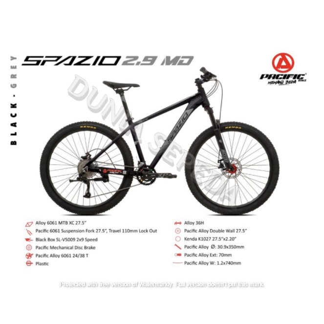 SEPEDA GUNUNG MTB 27.5 PACIFIC SPAZIO 2.9 MD FL ALLOY 2X9SP ORI