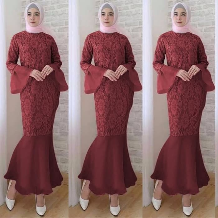 Vt Maxi Mermaid Brukat Furing Sleting Belakang Kombi Organdi Gamis