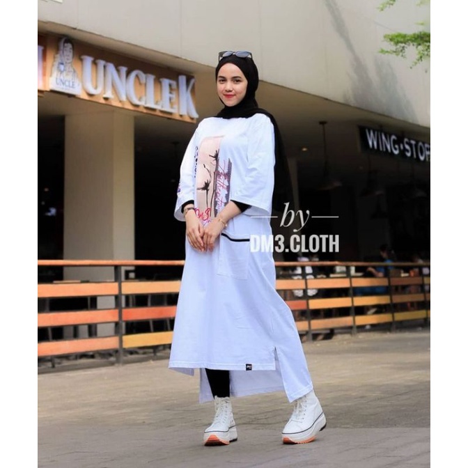 LONG TUNIK OVERSIZE WANITA MODEL DM3 KEKINIAN HITS COMBED ORI