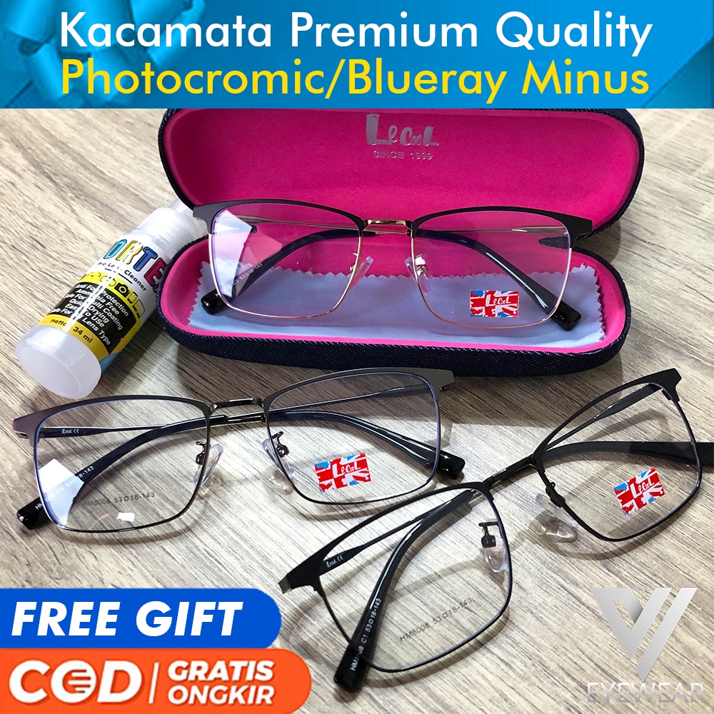 Kacamata PREMIUM LeCool 8008 Original Impor Photocromic Blueray Bluecromic MINUS, PLUS, SILINDER (Pria &amp; Wanita)