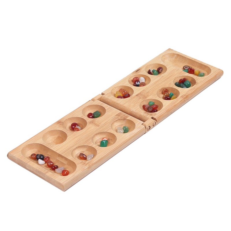 Mary Mancala Board Game Dengan Batu Warna-Warni Kerikil Papan Lipat Catur Set