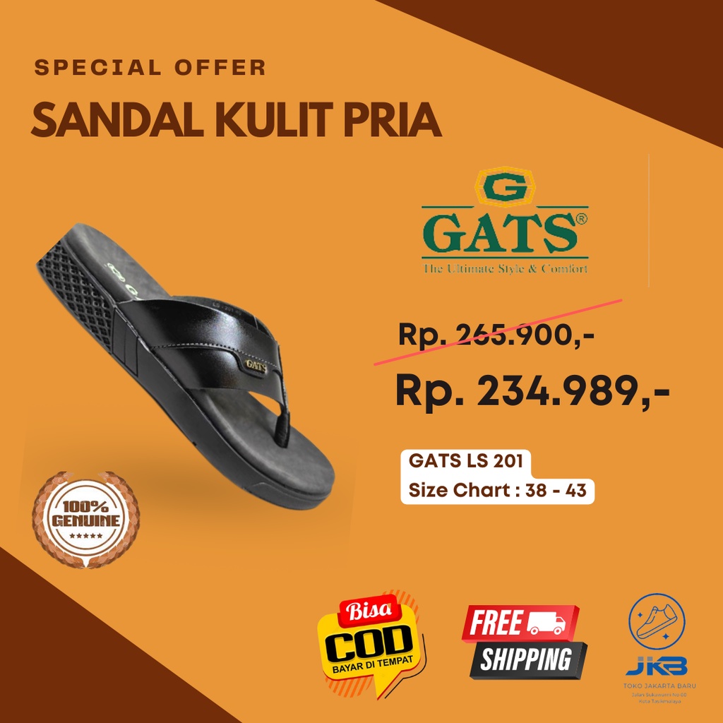 GATS LS 201 - Sandal Jepit Kulit Pria Dewasa - 100 % Original