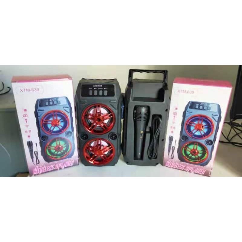 Promo Terbaru!!! Speaker Portable XTM-639 Bluetooth Super Bass MP3 Player USB Radio Free Microphone