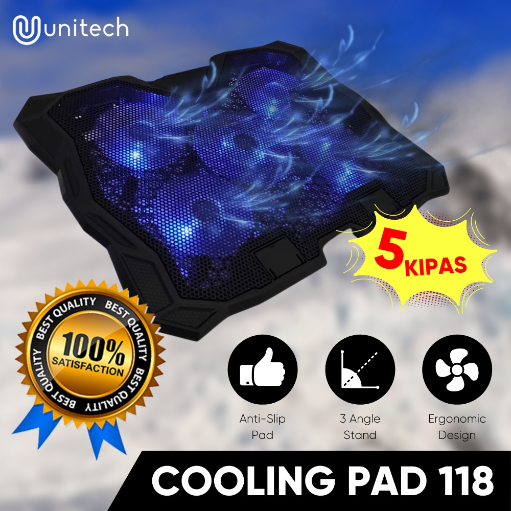 Coolingpad Cooler Laptop Unitech Kipas Pendingin Laptop - Cooler Laptop 5 Fan 118 Hitam