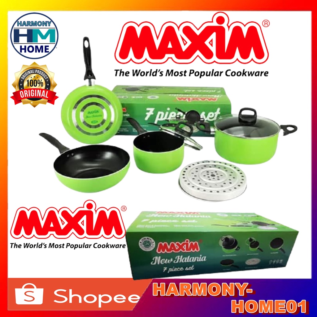 Panci set maxim halania 7 pieces wajan penggorengan steamer teflon original anti lengket(HALAL)