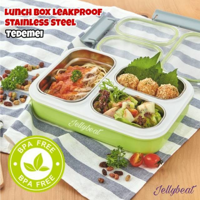 Tedemei Lunch Box Leakproof Stainless Steel Kotak Makan Sekat Anti Tumpah