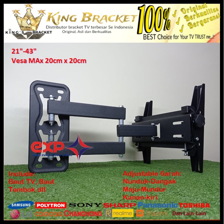 Bracket TV REALME 14 s/d 43 inch 6 ARAH FULL BESI SUPER KOKOH GARANSI 100% ORI