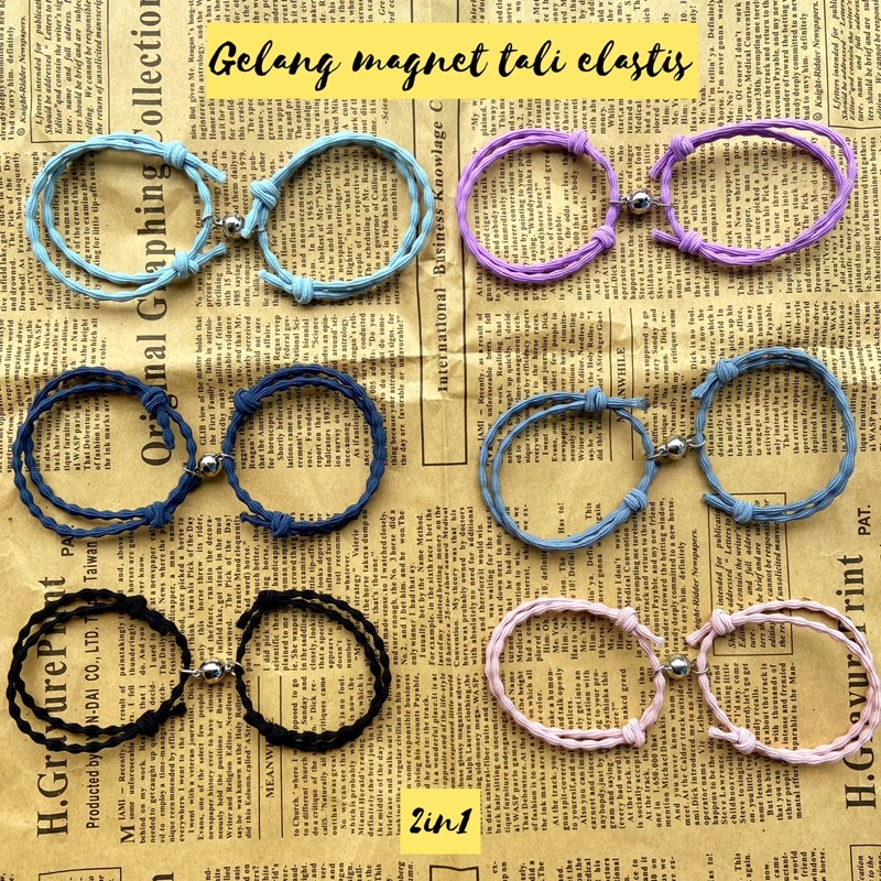 Gelang magnet tali karet elastis | Gelang magnet couple | Gelang magnet 2in1 (bisa untuk ikat rambut