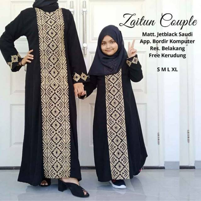 Baju Gamis Hitam Aplikasi Bordir Model Abaya Kain Jetblack
