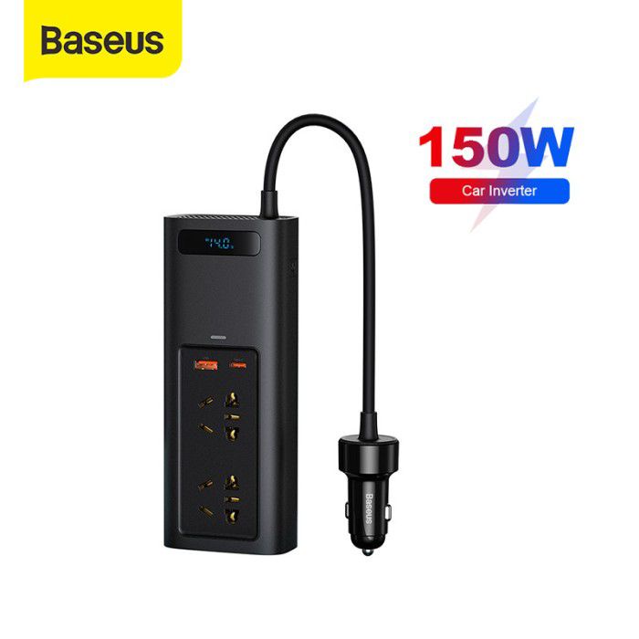 Baseus Car Charger Inverter DC to AC EU 150w Plug - AC Plug - USB Port - Type C Power Delivery - Garansi Resmi 6 Bulan