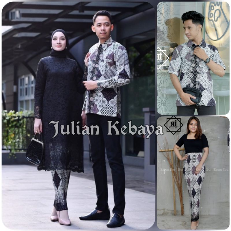 COUPLE KEBAYA BATIK MODERN / BAJU BATIK COUPLE / SET KEBAYA COUPLE / KEBAYA BROKAT TUNIK HITAM MODER