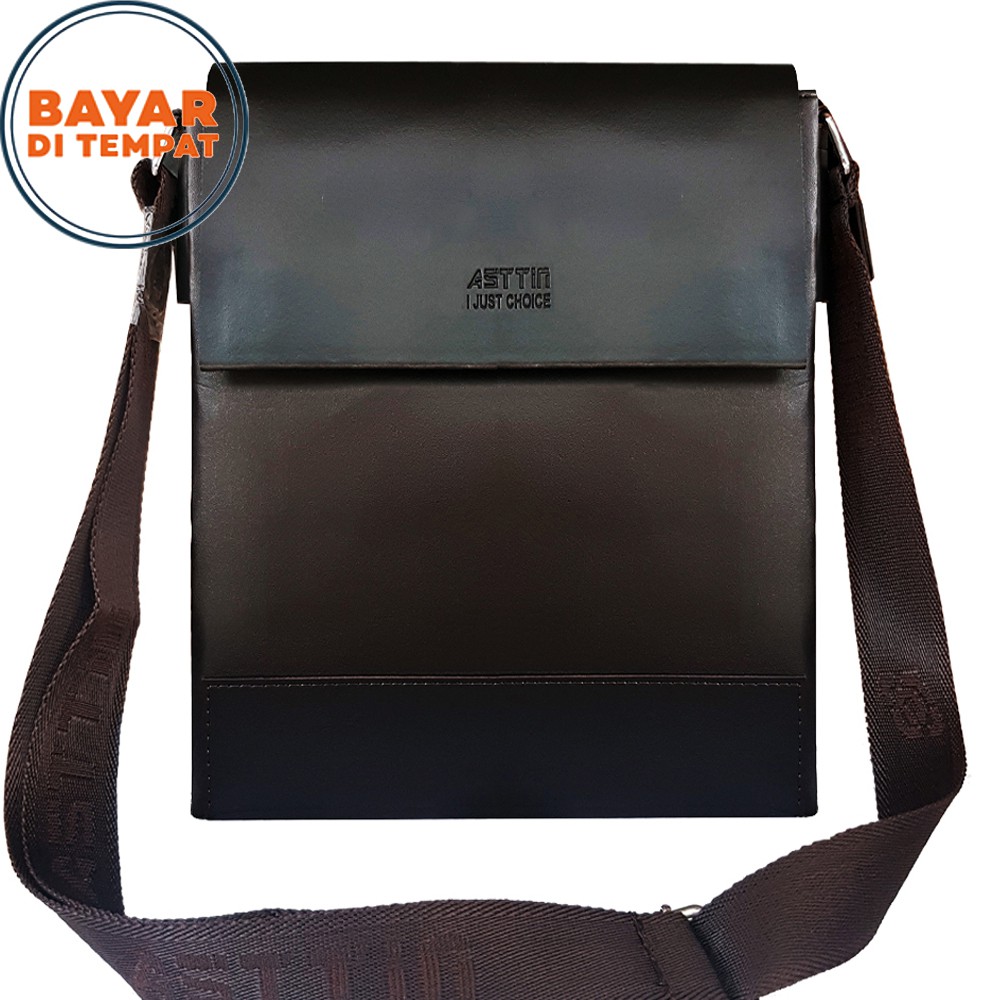 SHOPEE 6.6 SUPER SALE!! Tas Import Asttin Selempang Kulit Anti Air Fashion Pria Crossbody Bag Tas Kualitas Import - Coffee