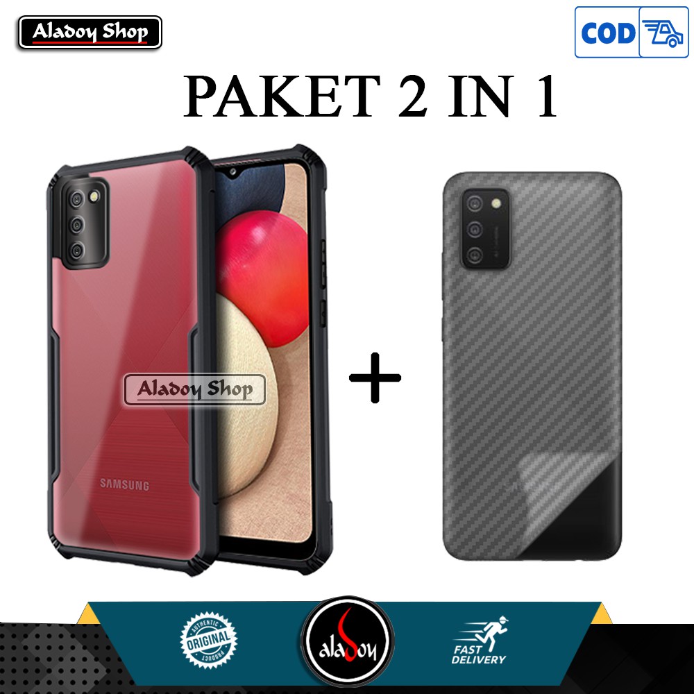 Case Samsung A02S 2021 Shockproof Transparent  Casing + Skin Carbon