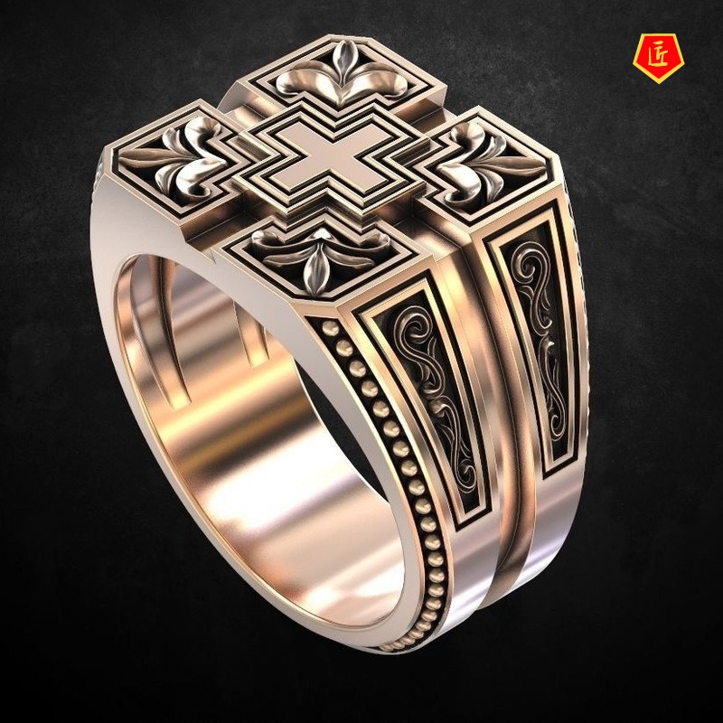 [Ready Stock]Creative Vintage Christian Cross Men's Gold Ring