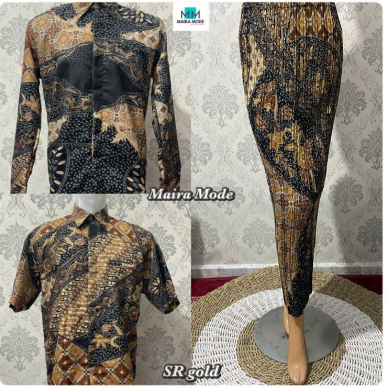 Permata Olshop / Couple Batik Modern / Couple Baju Lamaran / Baju Kondangan Serimpit Rok dan Kemeja Batik