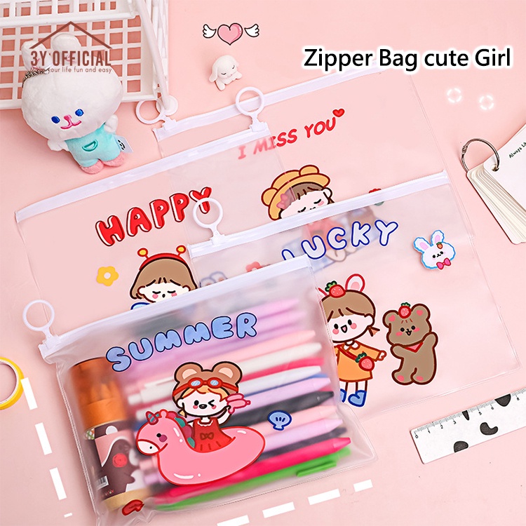 

3Y Zipper Bag cute girl - Kotak Pensil Ziplock Motif cute girl - File Map A5 cute girl