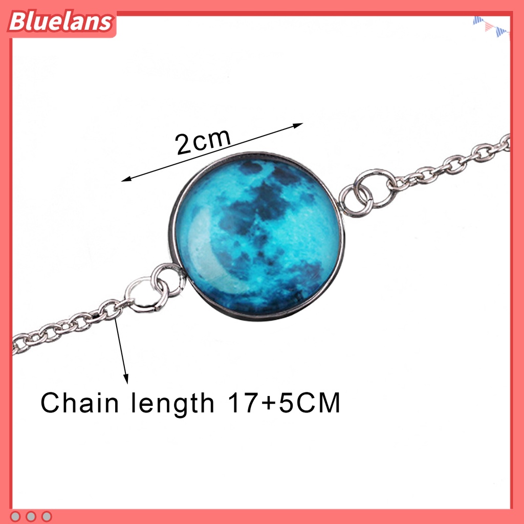 Gelang Bangle Desain Bulan Fantasi Universe Glow in The Dark Bahan Kaca Cabochon Untuk Wanita