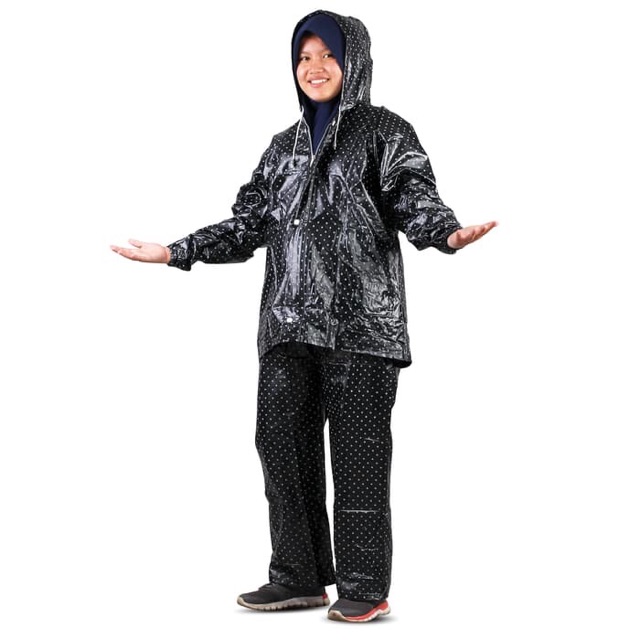 Jas hujan jaket celana polkadot 810 plevia stelan rain coat murah