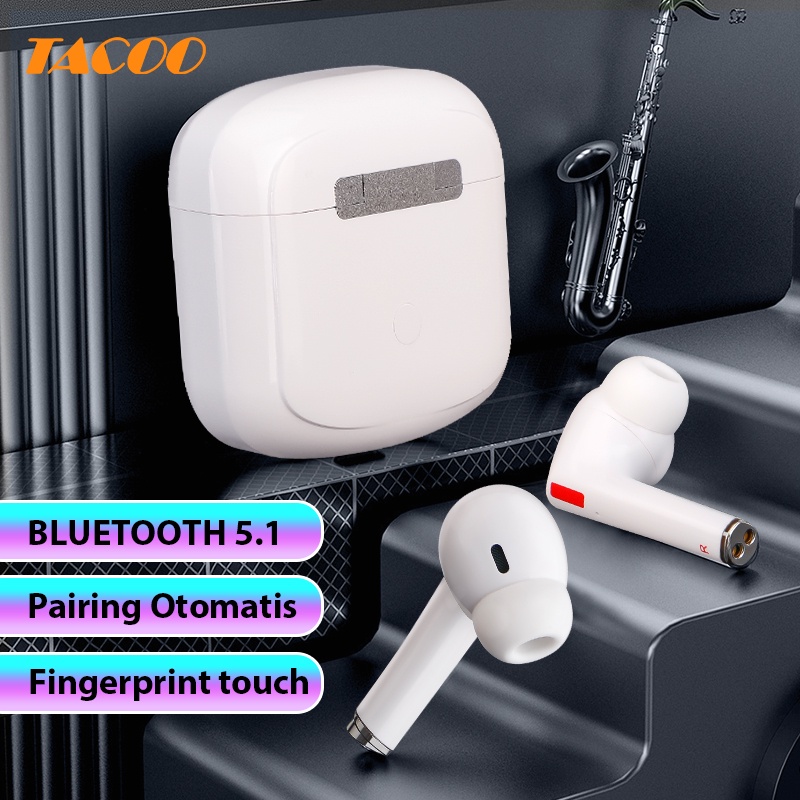 TACOO TWS Bluetooth Earphone Earbuds Spirt Hi-Fi Sound Noise Reduction Black LED Bass with Microphone Black/White