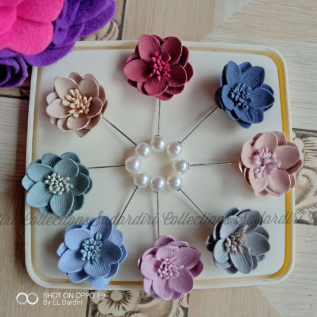 TUSPIN BUNGA SUEDE / TUSPIN JILBAB / TUSPIN MUTIARA / BAHAN TUSPIN / TUTUP TUSPIN / GROSIR TUSPIN