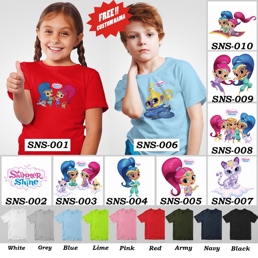 [FREE NAMA !!] Kaos Anak &amp; Family Shimmer and Shine 100% COTTON PREMIUM