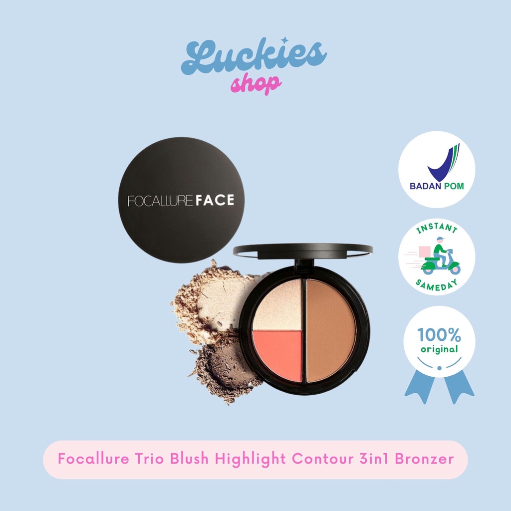 Official Distributor - Focallure Trio Blush Highlight Contour 3in1 Bronzer FA20 Blush On Highlighter