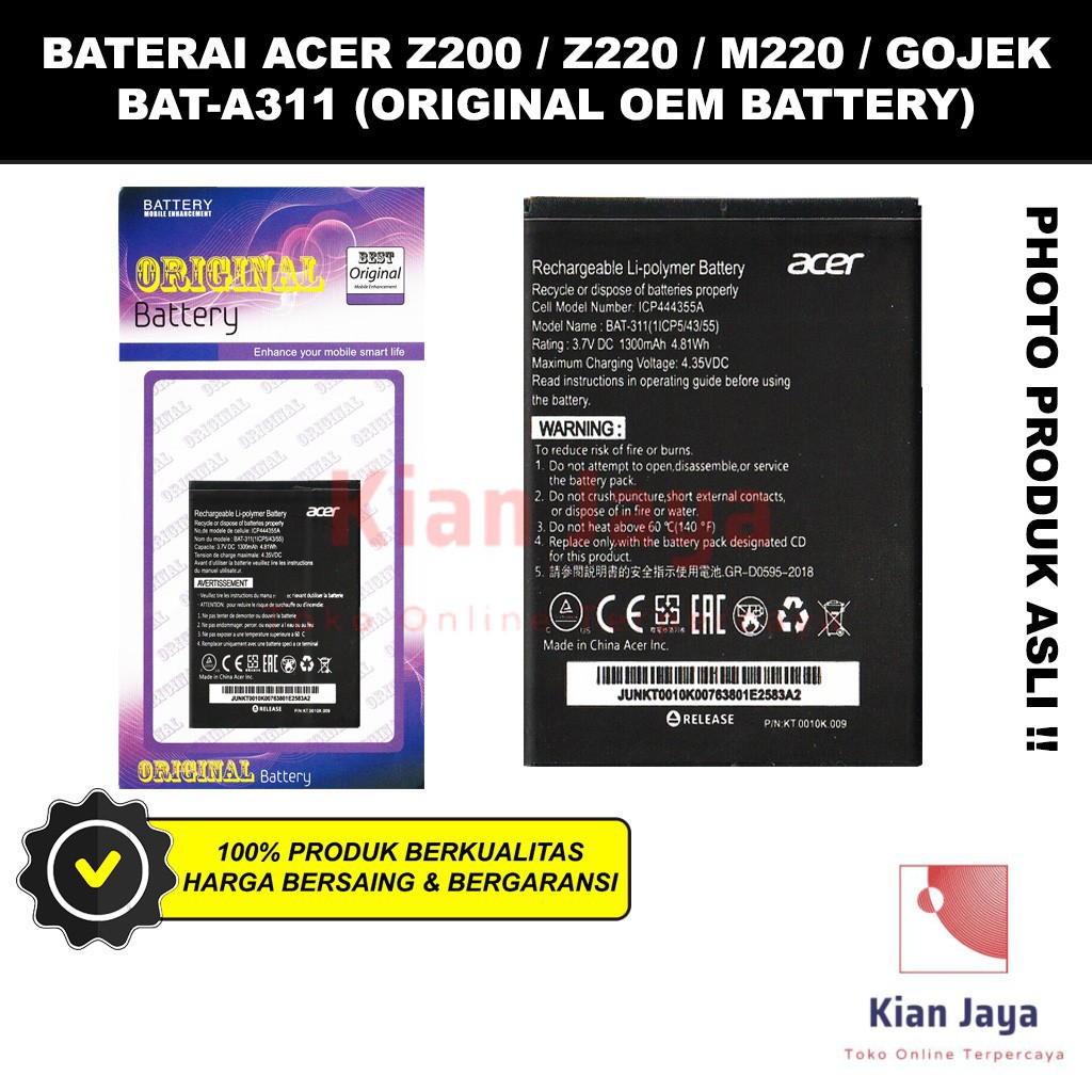 Baterai Hp Acer Z200, Z220, M220, BAT-A311 Original OEM Batrai Batre Battery