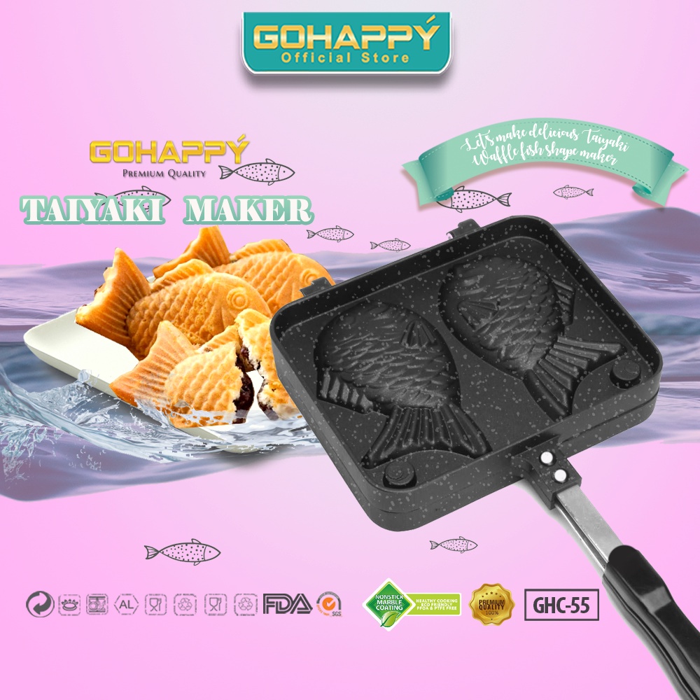 Cetakan TAIYAKI WAFEL MAKER Teflon Marble Cetakan Kue Dua ikan teflon Anti lengket Waffle bungeoppang pan japan