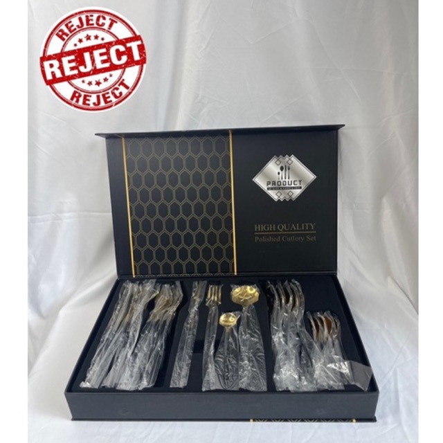 [OBRAL RIJEK] Set Perlengkapan Makan Sendok Garpu Pisau - Black Gold - TW873