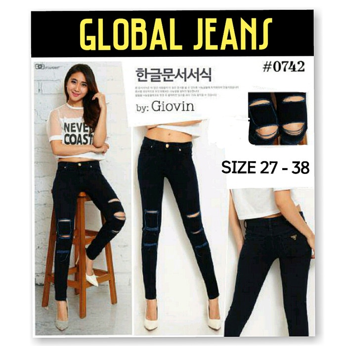 Nsgs4Rd Celana Jeans Prada Black Ripped 0742 / Jeans Hitam 3 Sobek Wanita - Hitam, 27 52S4Drd