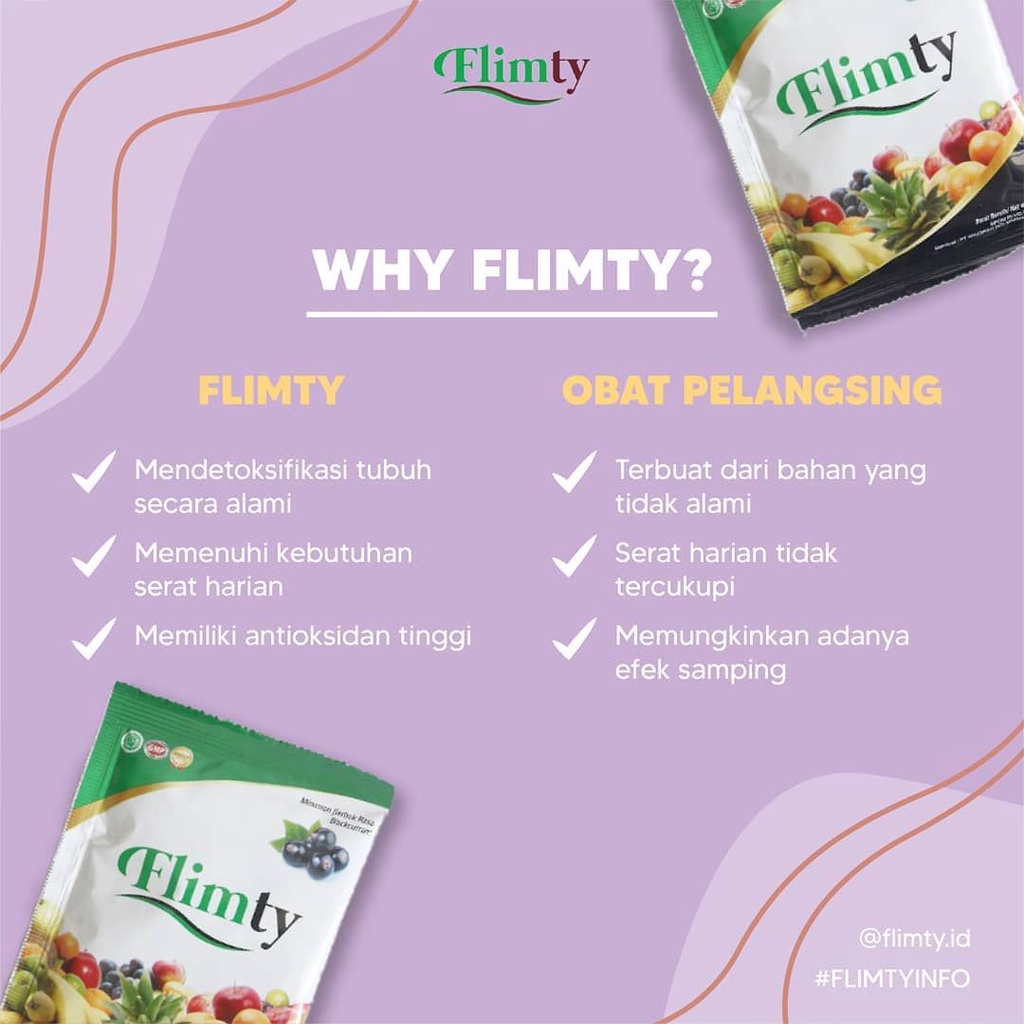 Flimty 1 sachet Rasa Blackcurrant/Raspberry Minuman Diet dan Detox