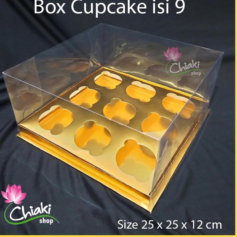 

24 Box Mika GOLD Uk 25 x 25 x T. 12 cm Cupcake isi 9 Cake Pudding Tart Dus Emas Karton Tebal CHIAKI o44☋