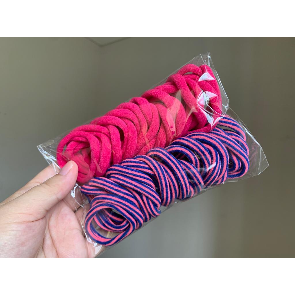 Ikat Rambut Korea Towel Ring Set ( isi 50pcs)-TOWEL GARIS-BIRU