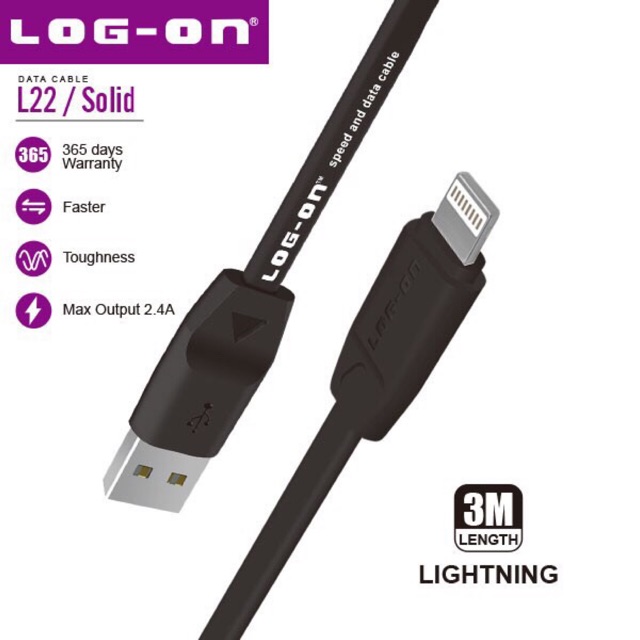 KABEL DATA LOG ON L22 3M IPH 5/6/7/8 SAFE&amp;SPEED - KABEL CHARGER