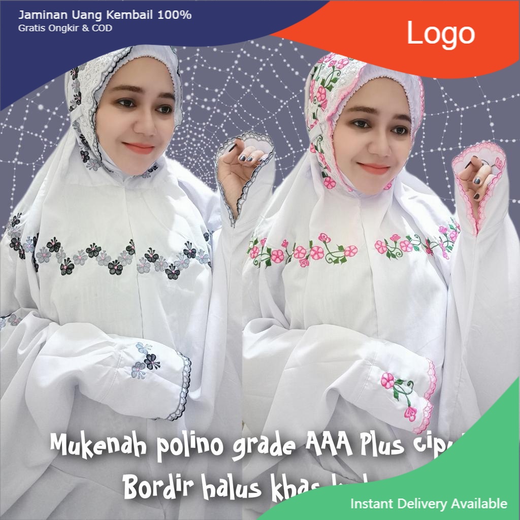 (Real Pict) Mukena Polino Terusan Grade AAA Plus Ciput Bordir Halus Khas Kudus Jumbo Size