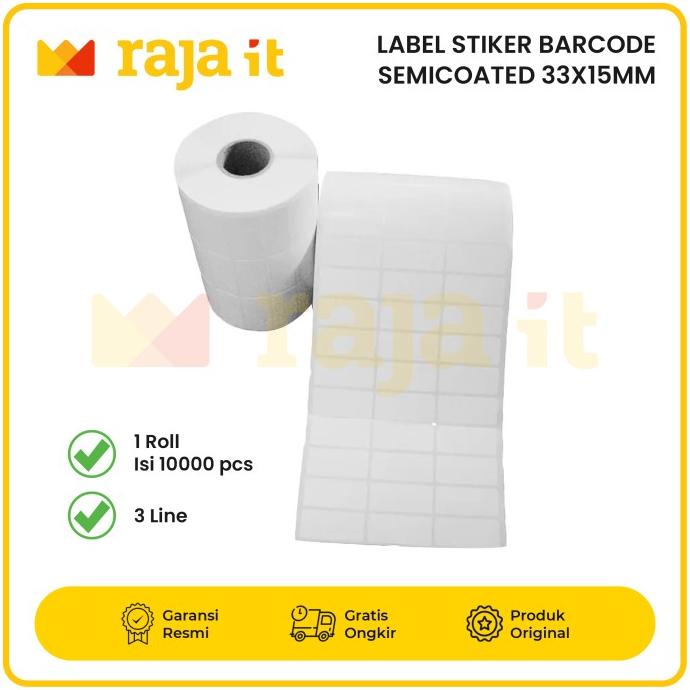 

```````] LABEL BARCODE 33X15 STICKER LABEL SEMICOATED 33 x 15 3 LINE ISI 10000