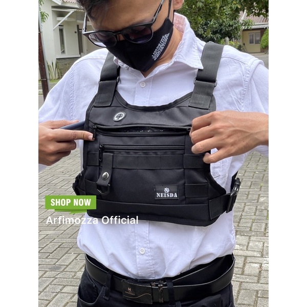 TAS DADA PRIA KOREA TERBARU CHEST RIG BAG ORIGINAL NEISDA BLACK V2