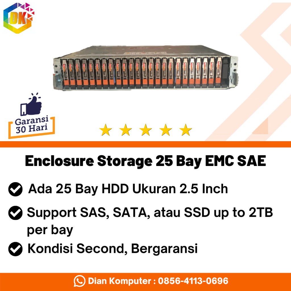 Enclosure Storage 25 Bay EMC SAE support SAS SATA SSD untuk NAS DAS Normal