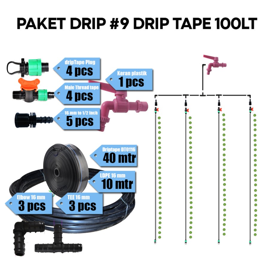 DRIP TAPE 100 Paket Drip Irigasi Tetes Drip Tape 100 Liter Jarak 40 cm Tanpa Pompa Paket Drip Irigas