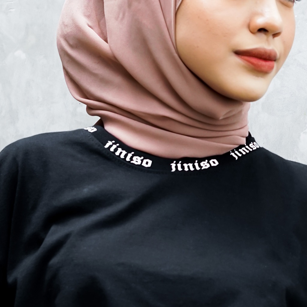 JINISO Crop Top JNSO Round Neck Oversize Tee T-Shirt | Kaos-HITAM